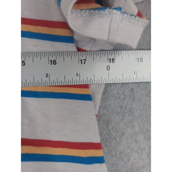 VANS Women's Boxy Striped Cropped T-shirt Red Yellow  Blue White Size L Vtg Logo - Picture 7 of 11